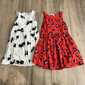 H&M Girls' Dress Bundle Red Animal-Print and White Bow Sleeveless Dresses Sz 2-4